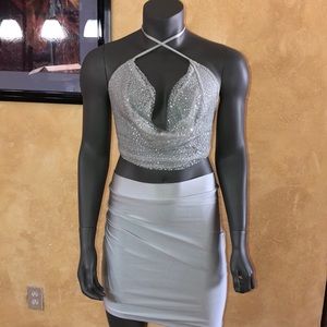 Medium Silver Glitter Top With Silver Spandex Skirt